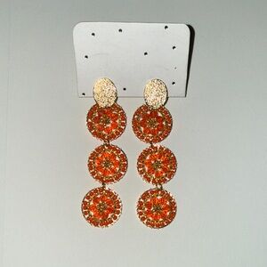 Elegant Gold and Orange Dangle Earrings